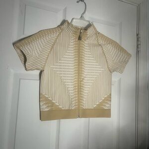 Beige and White Geometric Zip-Up Jacket